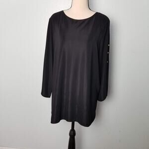 QVC Style Black Tunic Top Button Sleeve Women’s Size L